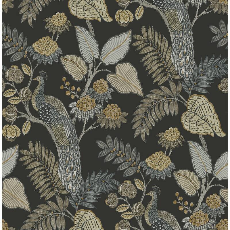 Chris Loves Julia x A-Street Prints Geneva Black Peacock Paradise Wallpaper