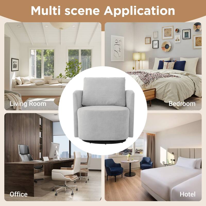 360° Swivel Chair, 29.9" Accent Barrel Armchair, Upholstered Swivel Sofa Chair with Curved Design