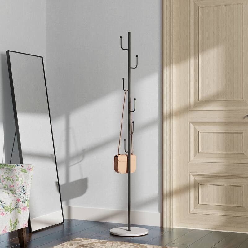 Maypex 64.5 in.Freestanding Metal Coat Rack with Round Quartz Stone Base