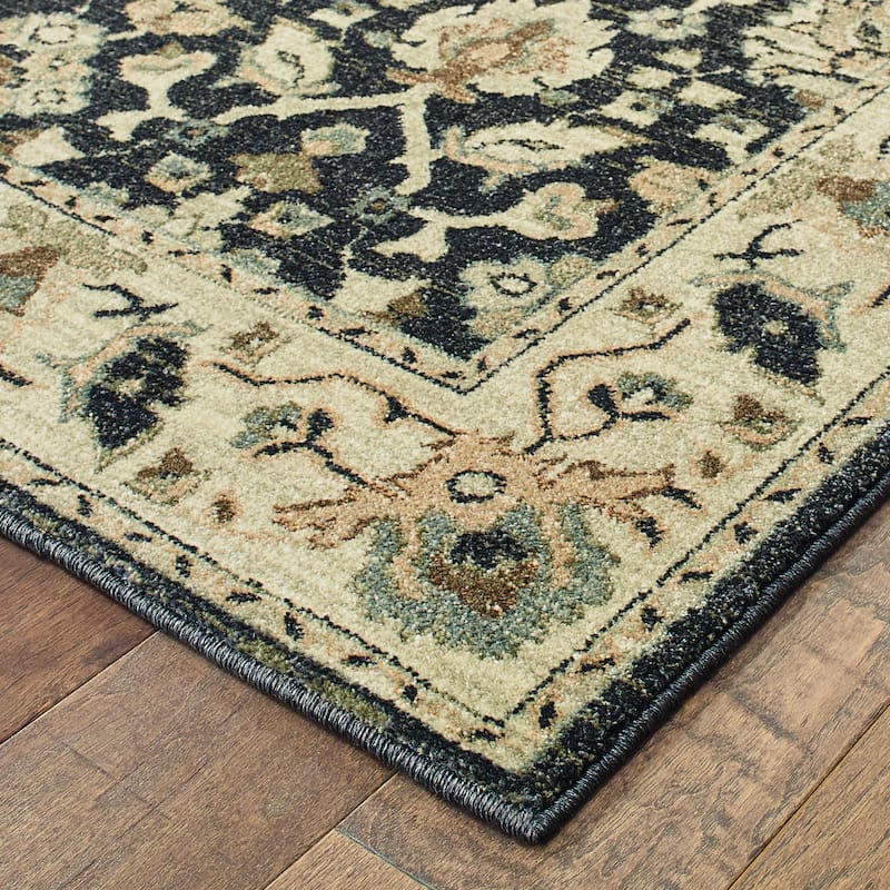 Vista Home Kutina Bordered Ivory and Navy Dense Pile Area Rug