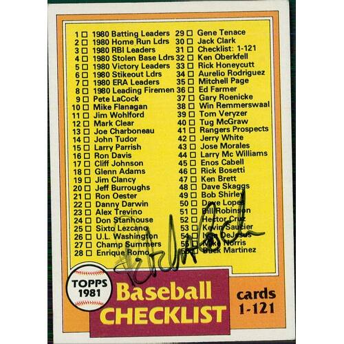 Shop Signed Lacock Pete 1981 Topps Baseball Card Checklist