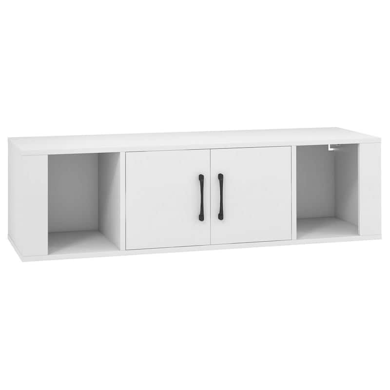 Floating Media Console with 2 Doors and 2 Storage Cubes - White