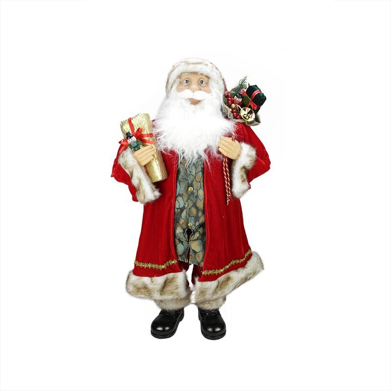 36" Red White Standing Santa Claus with Print Vest Christmas Figurine