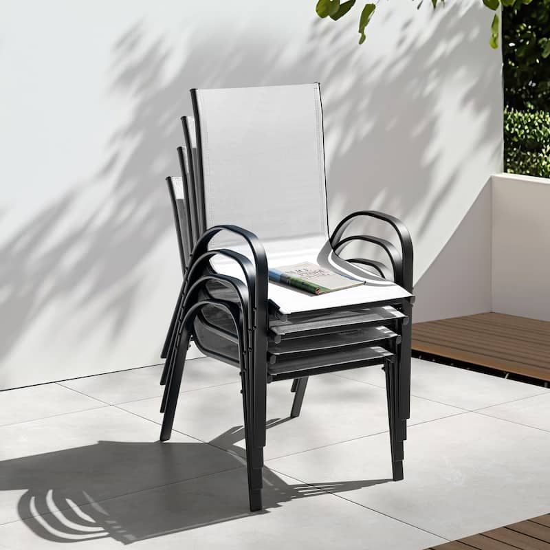 Patio 4-Piece Textilene Dining Chairs with Armrests and Stackable Design