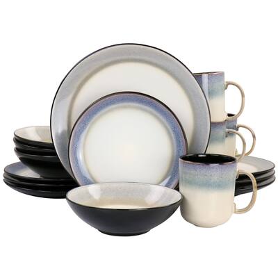Gibson Elite Rings of Saturn 16 Piece Stoneware Dinnerware Set in Grey - 16 pc