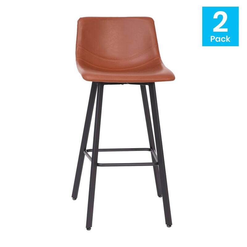 Set of 2 Armless Upholstered Metal Counter Stools