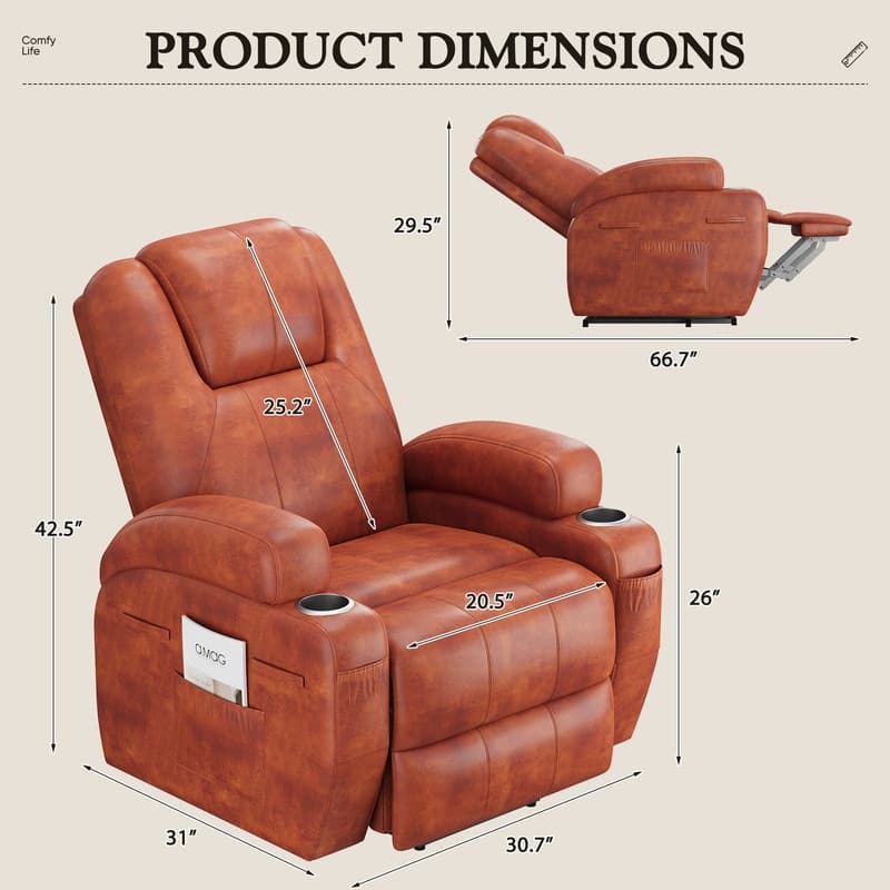 LACOO Power Lift Recliner PU Leather Reclining Chair with Massage