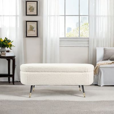 Maren Fully Padded Boucle Storage Bench Wood Stiletto Legs
