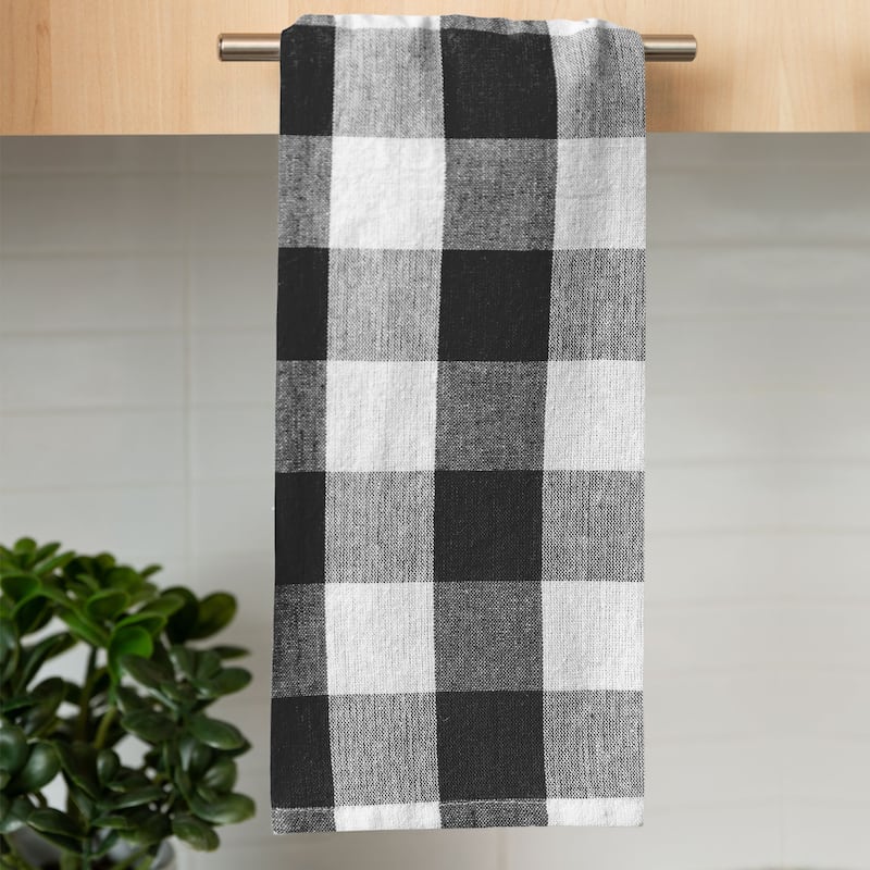 Country Check Kitchen Towel - 18x28 - Set of 12 - BLACK
