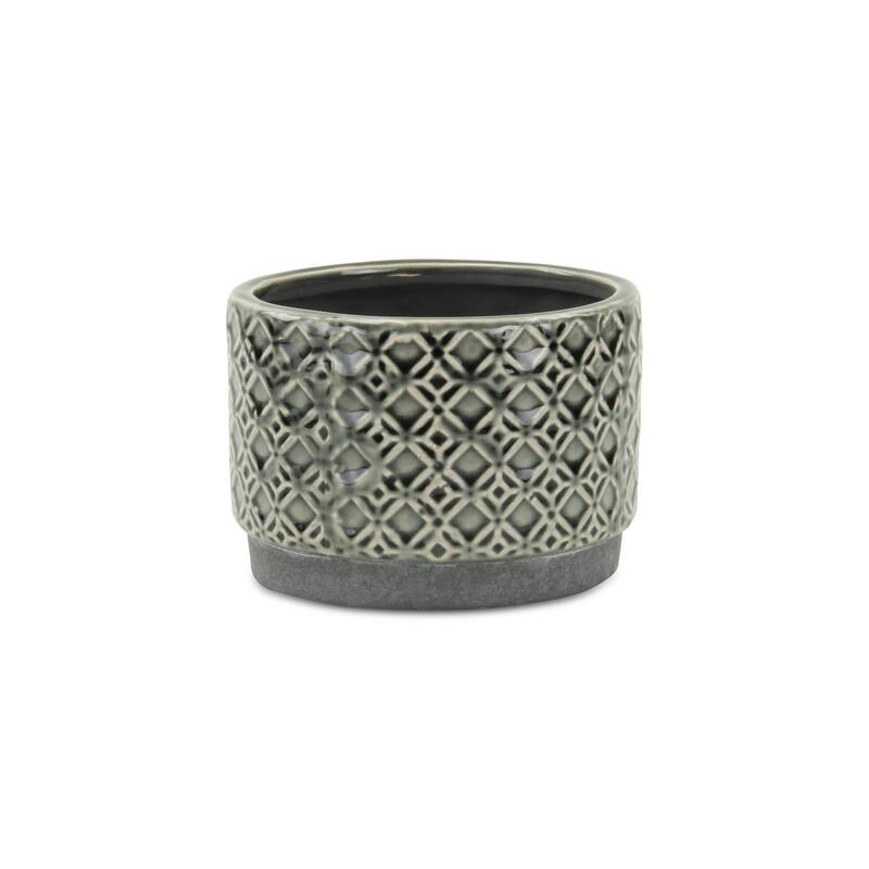 Zajedani Gray Ceramic Wide Lattice Pot - Small