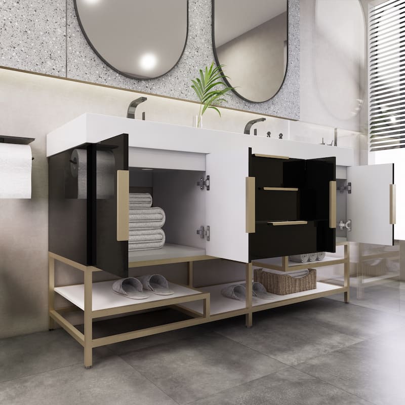 Noble 60" Free Standing Vanity with Reinforced Acrylic Double Sink - 60" Width