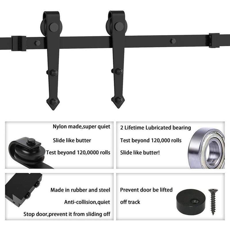 WINSOON 4-16 FT Sliding Barn Door Hardware Track Kit for Single Door Arrow Style Rollers