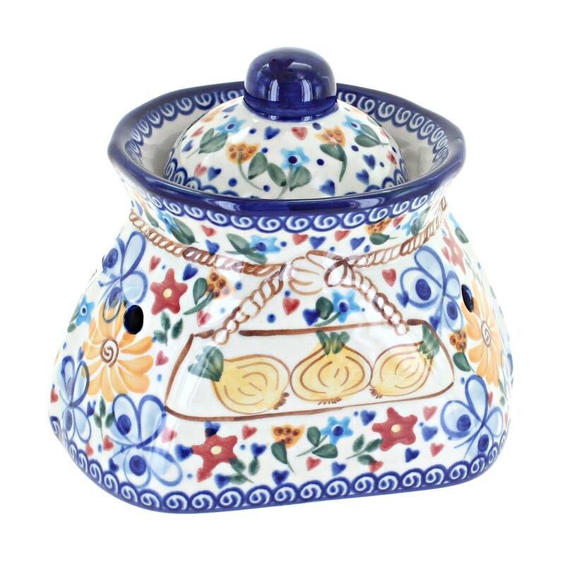 Blue Rose Polish Pottery 98 Vena Small Garlic Keeper - Butterfly