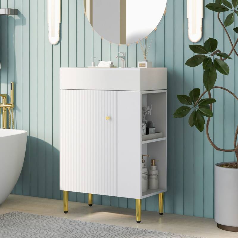 Compact 21.6" Bathroom Vanity with Free-Standing Cabinet, Soft-Close Door & Open Shelves