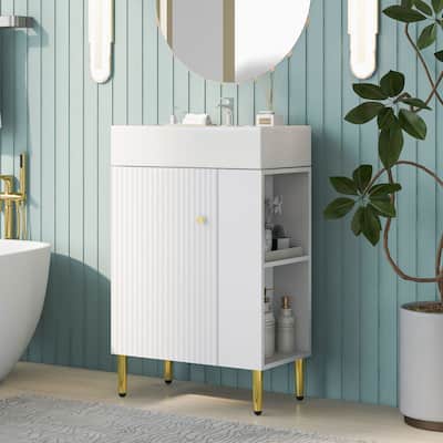 Compact 21.6" Bathroom Vanity with Free-Standing Cabinet, Soft-Close Door & Open Shelves