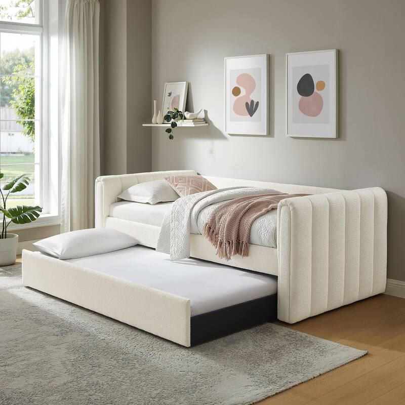 Veyla Channel Tufted Boucle Twin Daybed With Trundle - Cloud