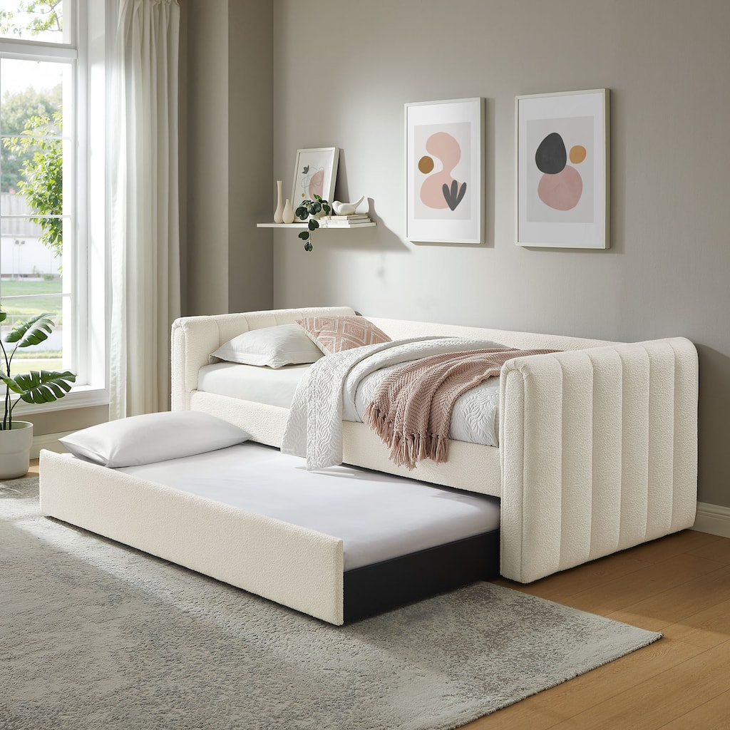 Veyla Channel Tufted Boucle Twin Daybed With Trundle