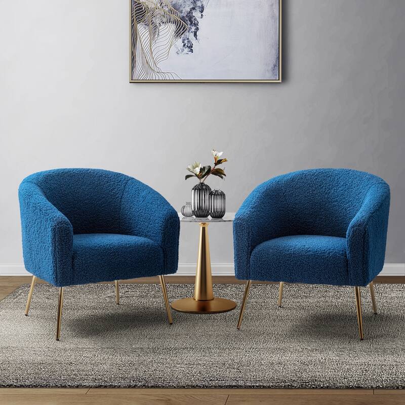 Rovigo Modern Upholstered Living Room Chair Barrel Chair with Metal Legs Set of 2 by HULALA HOME