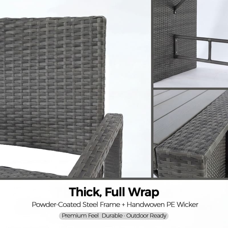 5/7-Piece Outdoor Wicker Bar Height Patio Dining Set, PE Rattan High Top Table with Storage & Bar Stool