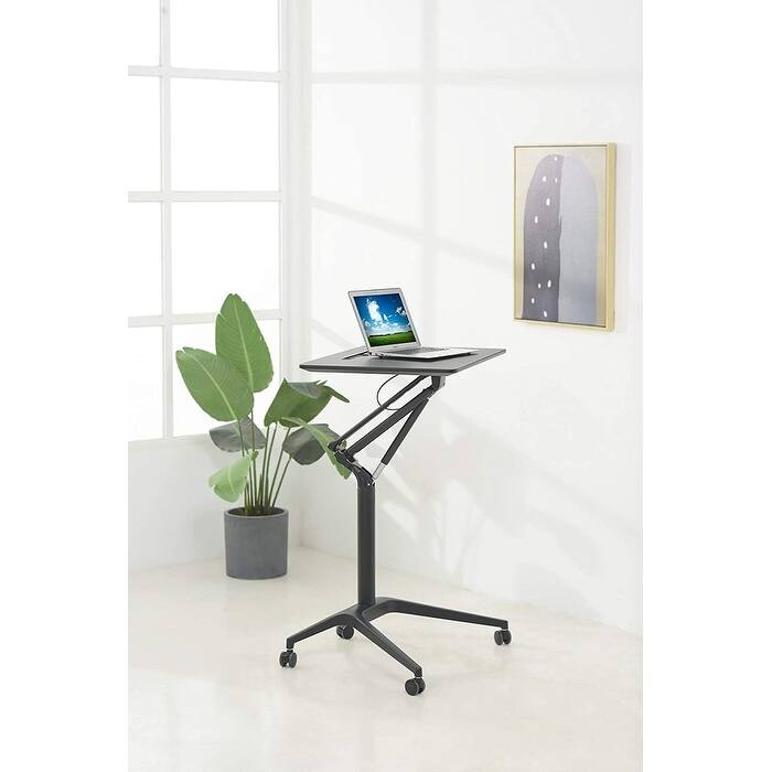 ApexDesk Mobile Pneumatic Laptop Rolling Desk 28” Wide Desktop 33.5” to 45.5” Height Adjustable - Matte - Black