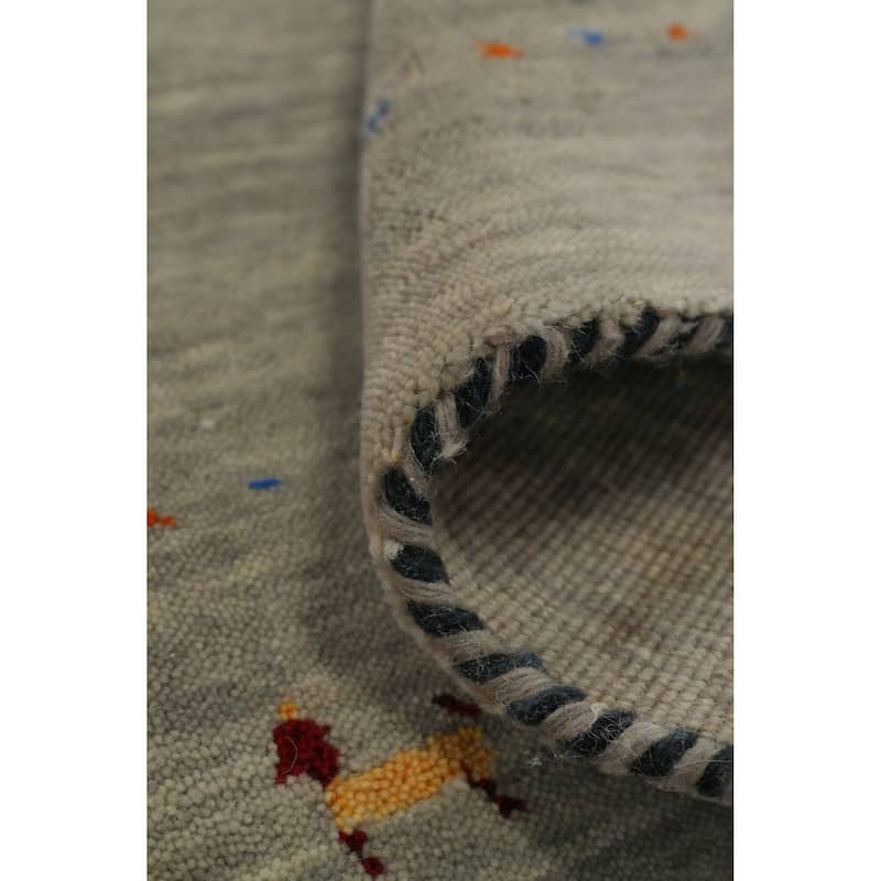 Hand Knotted Oriental 100% Wool Carpet Tribal Animal Pictorial Beige & Ivories Gabbeh Runner Rug - 4' 8'' X 2' 4''