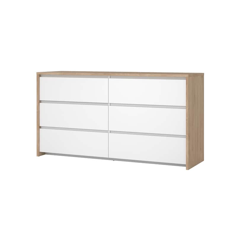 Porch & Den Next 6-Drawer Double Dresser - Jackson Hickory/White High Gloss