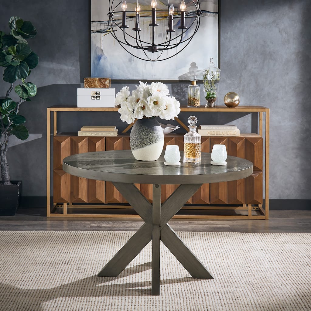 Tromso Weathered Wood Finish Table with Cross Base by iNSPIRE Q Modern