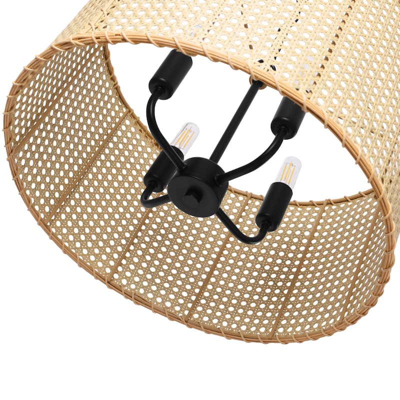 4-Light Dimmable Bohemian Hand Woven Drum Chandelier - 17.7"