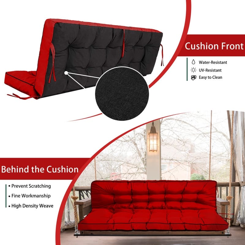 Outdoor Swing Cushions 55 inch, Waterproof Porch Swing Cushions 3 Seater Replacement with Backrest, 4" Thicken Bench Cushion