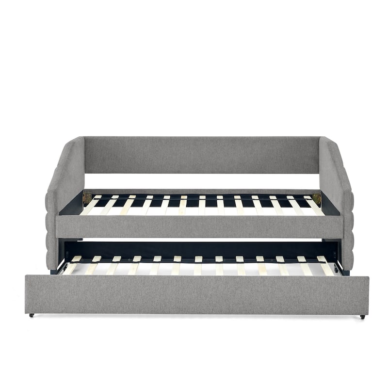 Twin Size Daybed with Trundle Upholstered Tufted Sofa Bed