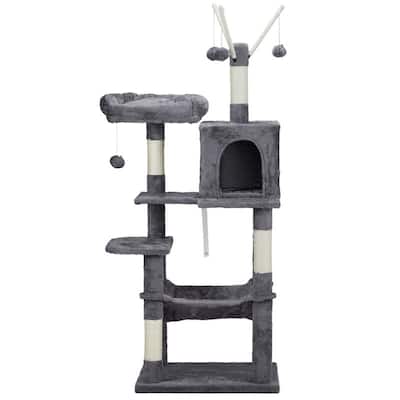 57-inch Light Grey Cat Tree with Padded Platform Bed