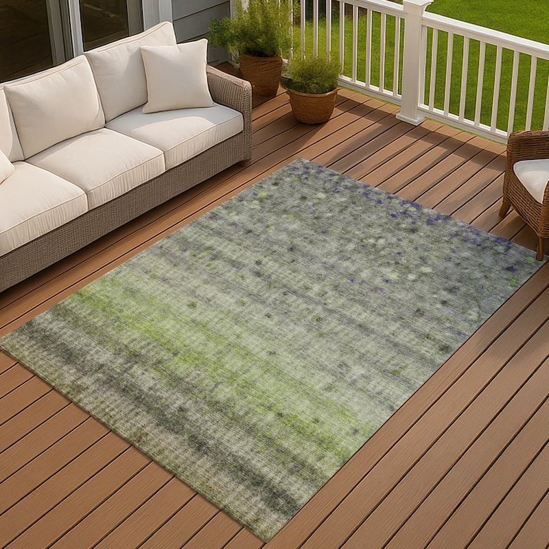 Machine Washable Indoor/ Outdoor Ombre Stripes Chantille Rug - Green - 8' x 10'