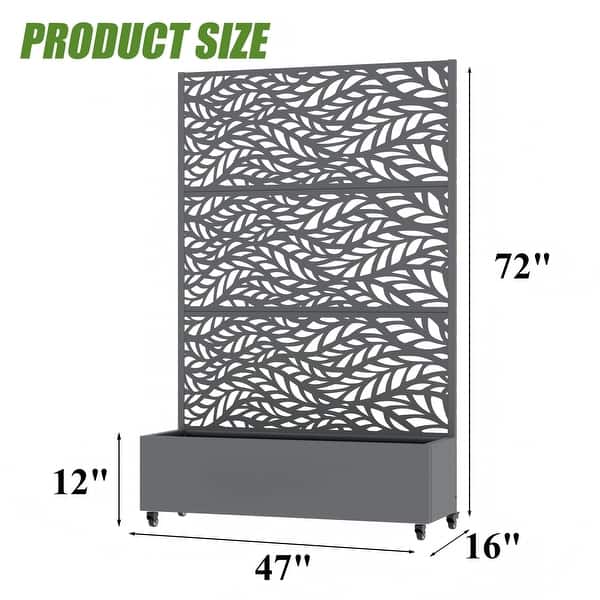 dimension image slide 14 of 18, 72 in Metal Movable Planter Box with Trellis Privacy Screen Lockable Wheels