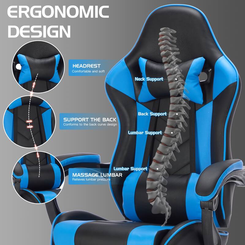 Gaming Chair with Footrest, Ergonomic Chair with Headrest and Lumbar Support, Breathable Material Height Adjustable