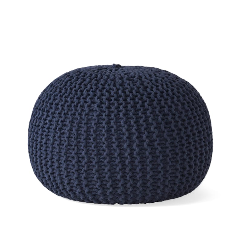 Nahunta Modern Knitted Cotton Round Pouf by Christopher Knight Home