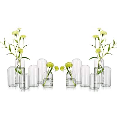 Glass Bud Vases for Flowers - Blown Modern Small Glass Vases for Centerpieces Set of 12, Mini Clear Bulk Flower Vases