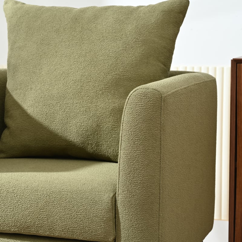 Fabric Accent Chair with Pillow, Ergonomic Upholstered Single Sofa Chair, Lounge Reading Chair with Tapered Wooden Legs