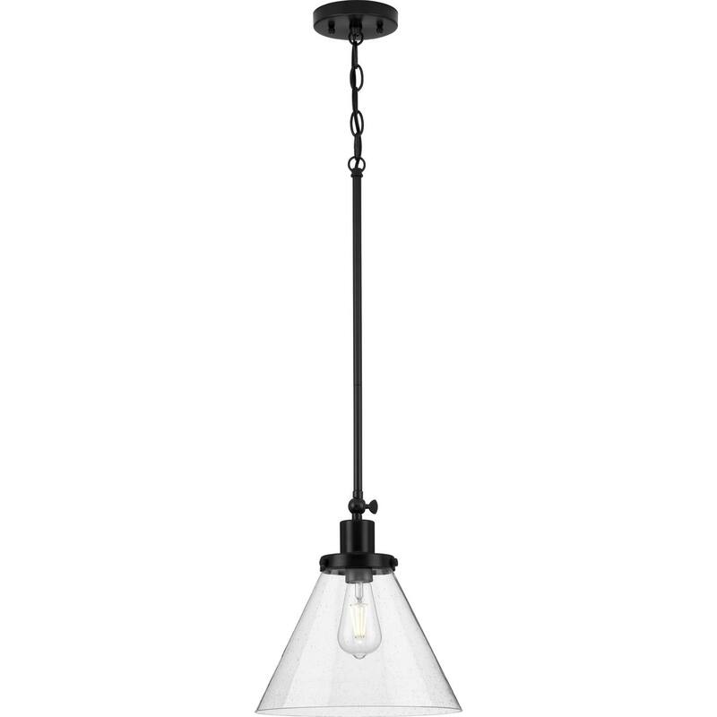 Hinton Collection 1-Light Seeded Glass Matte Black Pendant Light - 12 in x 12 in x 12.5 in