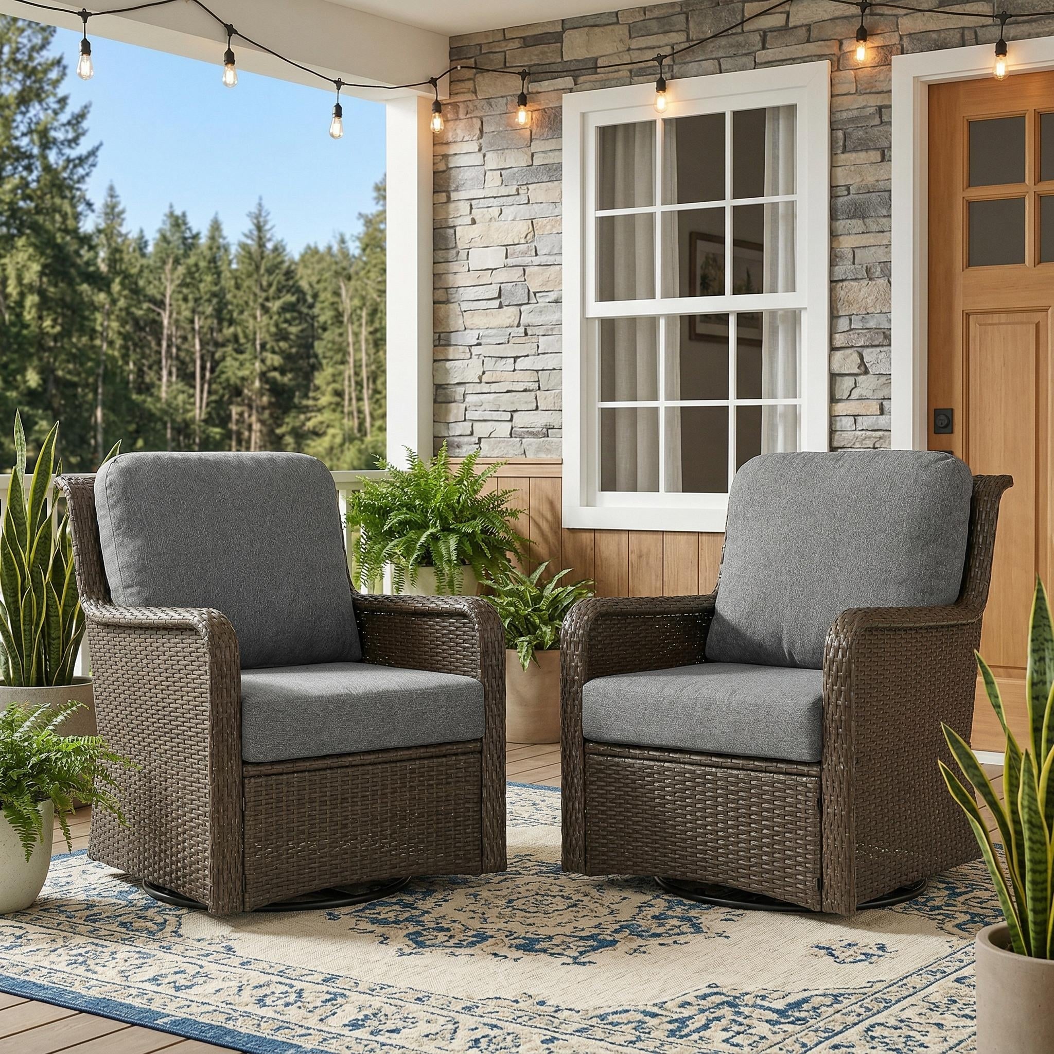2-Piece Outdoor Swivel Rattan Lounge Chair Set 360° Rotation | 5.5" Olefin Cushions | Weather-Resistant | 450 lbs Capacity Each