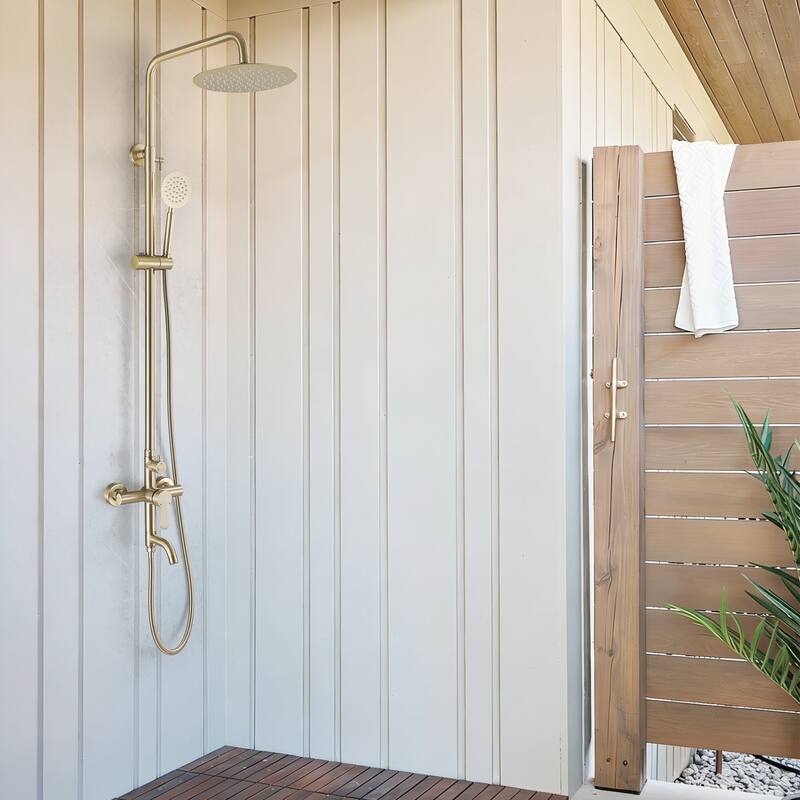 47"H 3-Function 304 Stainless Steel Wall-Mounted Outdoor Shower with Footwash