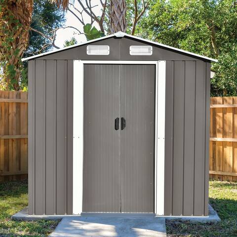 23.4sqft Metal Bike Garden Shed, Tool Storage Cabinet with Lockable Doors, Vents and Foundation