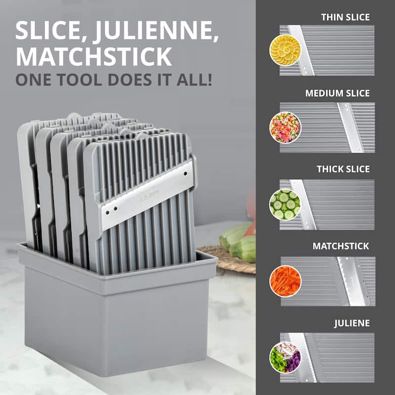NutriSlicer Upright Mandoline Slicer - 5 Stainless Steel Blades, BPA-Free and Dishwasher Safe