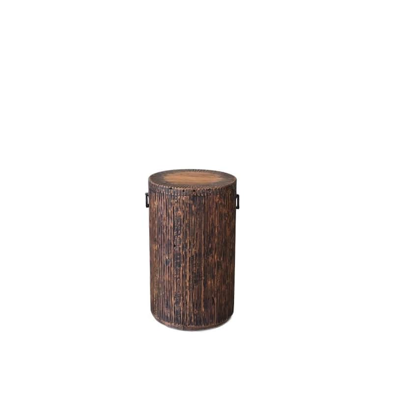 HomeRoots 24" Natural And Smoky Black Reclaimed Wood Round Drum End Table - 13.80 in. x 23.60 in. x 13.80 in.