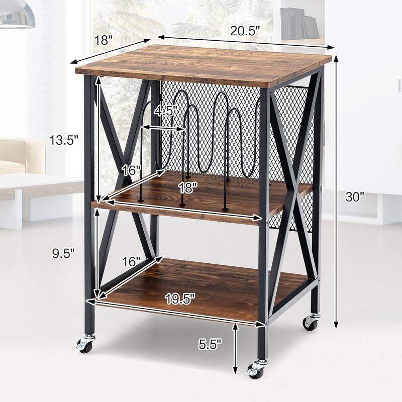 Costway 3-tier Rolling Turntable Stand Vinyl Record Storage Shelf with - See Details