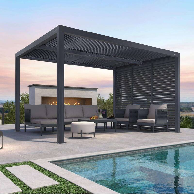 PURPLE LEAF Gray Louvered Pergola Outdoor Aluminum Pergola with Adjustable Roof for Patio Grey Hardtop Gazebo