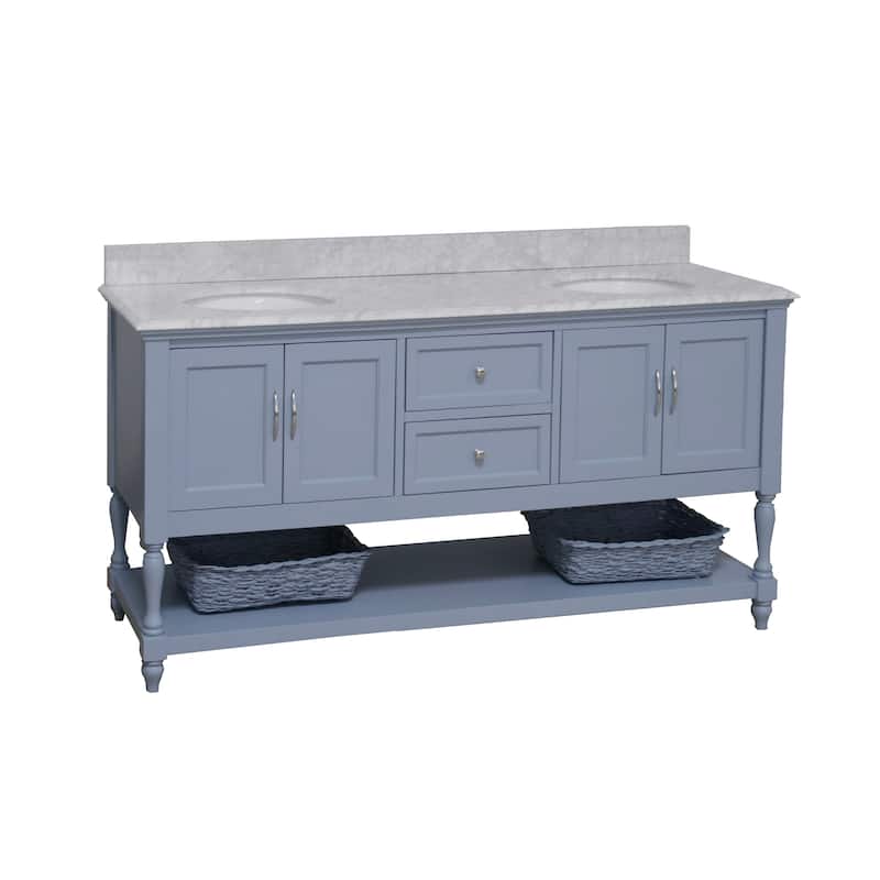 KitchenBathCollection Beverly 72" Double Bathroom Vanity with Carrara Marble Top