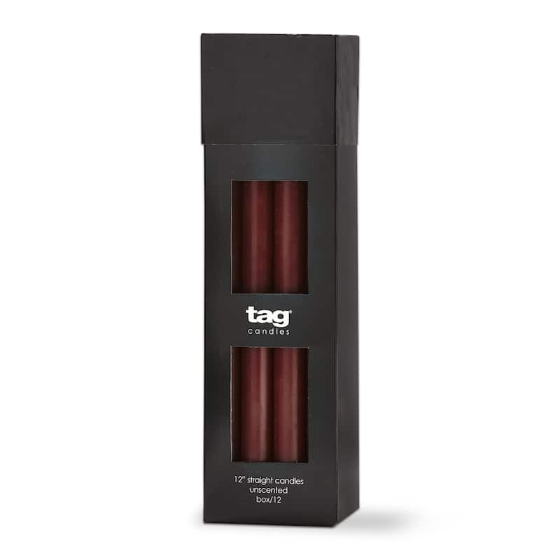 Color Studio 12" Straight Taper Unscented Smokeless Paraffin Wax Candle Plum Purple, Burn Time 12 hrs. Set 12
