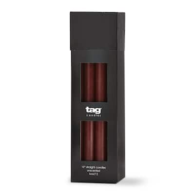 Color Studio 12" Straight Taper Unscented Smokeless Paraffin Wax Candle Plum Purple, Burn Time 12 hrs. Set 12