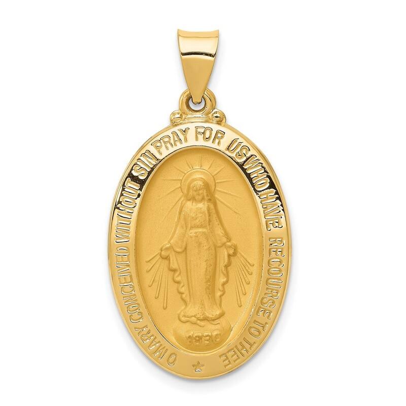 Curata 14k Yellow Gold 18" Satin Miraculous Medal Pendant Necklace
