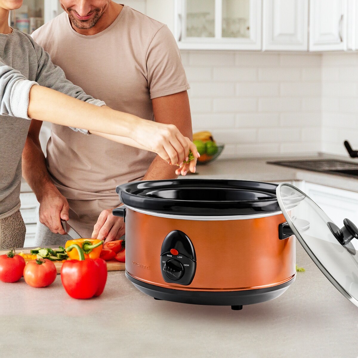 OVENTE 3.7 Qt. Stainless Steel Electric Slow Cooker with Heat-Tempered  Glass Lid, Adjustable Temperature Control SLO35ACO - The Home Depot